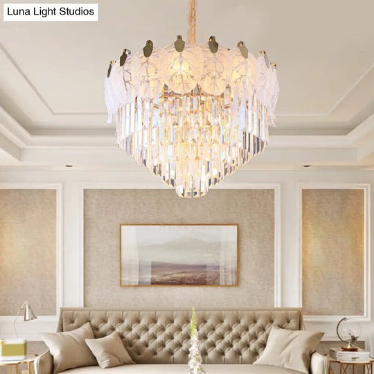 Modern Led Crystal Chandelier | 14 Lights Tiered Hanging Living Room Ceiling Lamp