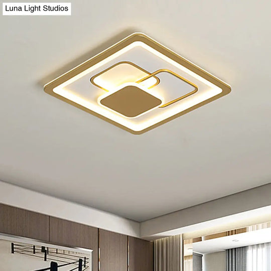 Modern 16/19.5 Gold Led Flush Mount Fixture With Warm/White Acrylic Light