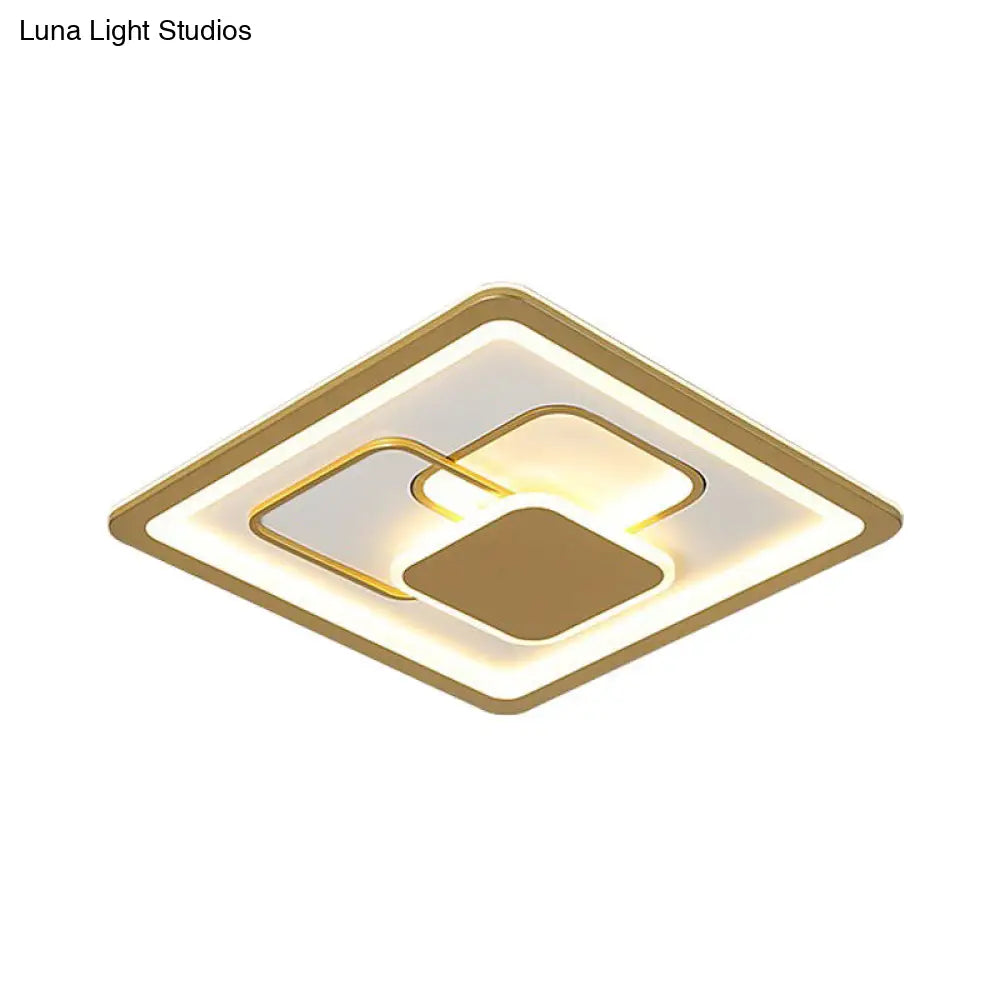 Modern 16/19.5 Gold Led Flush Mount Fixture With Warm/White Acrylic Light