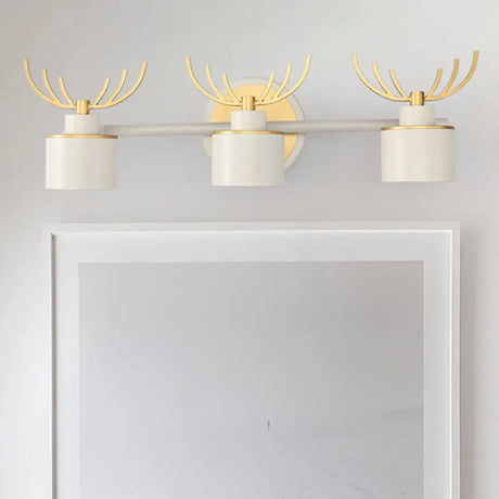 Modern 2/3/4-Light White Cylindrical Vanity Lighting With Antler Design - Natural Light Led Wall