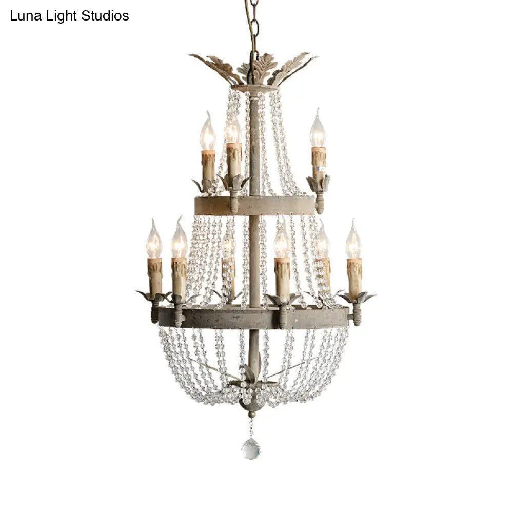 Modern 2-Tier Ceiling Chandelier With Clear Crystal 9 Heads Hanging Light Fixture