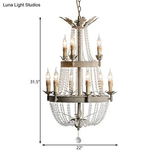 Modern 2-Tier Ceiling Chandelier With Clear Crystal 9 Heads Hanging Light Fixture