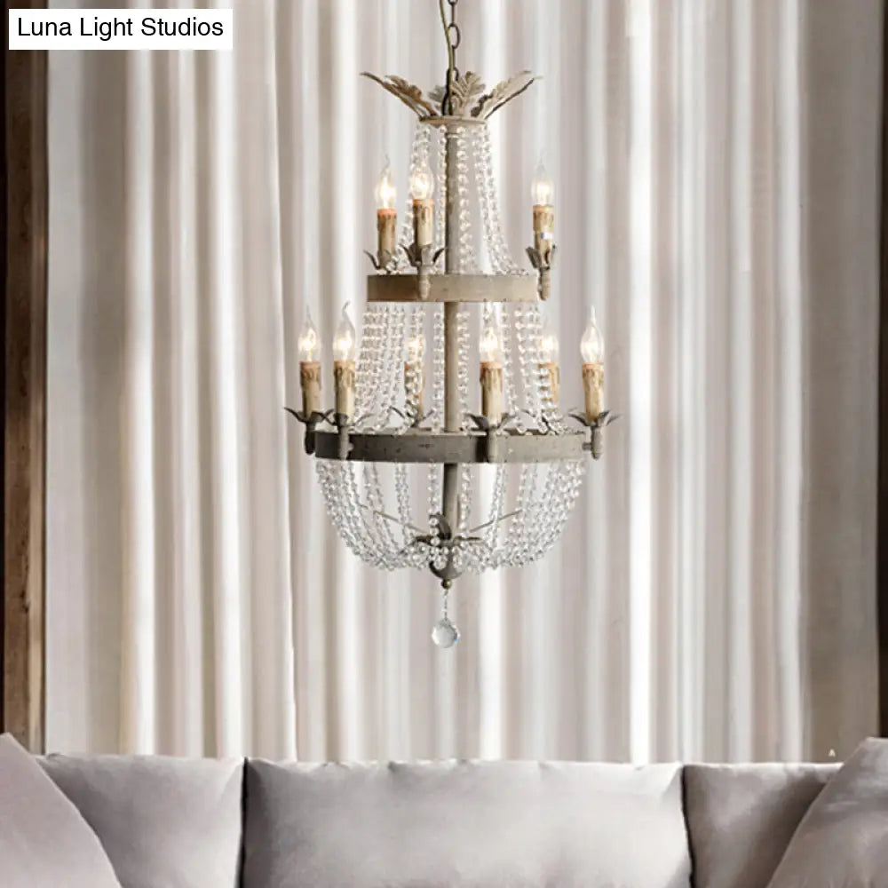 Modern 2-Tier Ceiling Chandelier With Clear Crystal 9 Heads Hanging Light Fixture