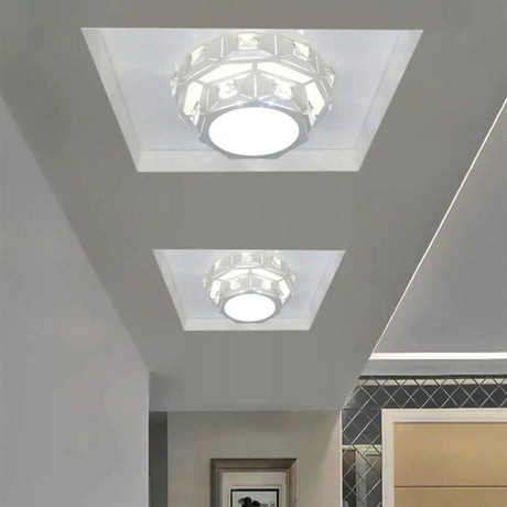 Modern 2-Tier Geometric Led Crystal Flush Light Fixture Chrome / Round