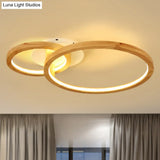 Modern 2 - Tier Led Semi Flush Ceiling Light For Bedroom In Warm Brown Wood 21.5’/28’ Wide