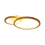 Modern 2-Tier Led Semi Flush Ceiling Light For Bedroom In Warm Brown Wood 21.5/28 Wide