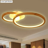 Modern 2 - Tier Led Semi Flush Ceiling Light For Bedroom In Warm Brown Wood 21.5’/28’ Wide