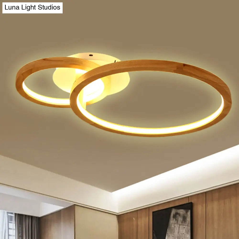 Modern 2 - Tier Led Semi Flush Ceiling Light For Bedroom In Warm Brown Wood 21.5’/28’ Wide