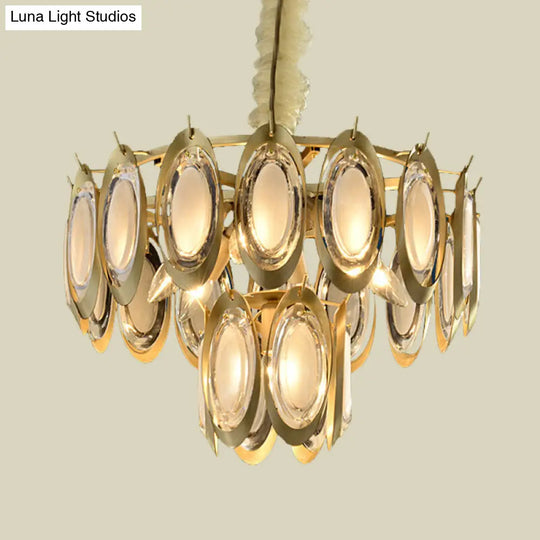 Modern 2-Tier Brass Chandelier With Metallic Finish - 7 Bulb Hanging Ceiling Lamp