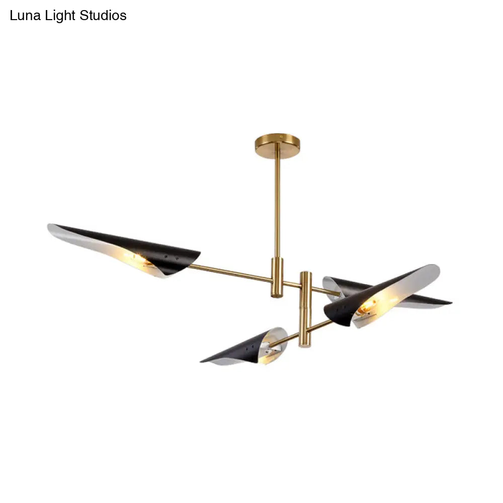 Modern 2-Tier Spiked Iron Ceiling Chandelier With 4 Rotating Heads - Black/White Semi Flush Mount