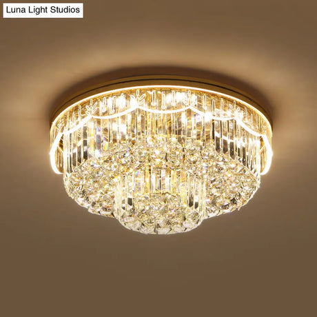 Modern 2-Tiered Cut Crystal Flush Mount Light With 8 Bulbs – Ideal For Bedroom