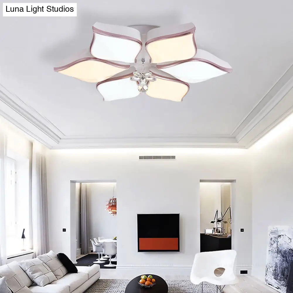Modern 24.5’/25.5’ Flush Mount Led Light With Clear Crystal Accent In Warm/White Petal Design