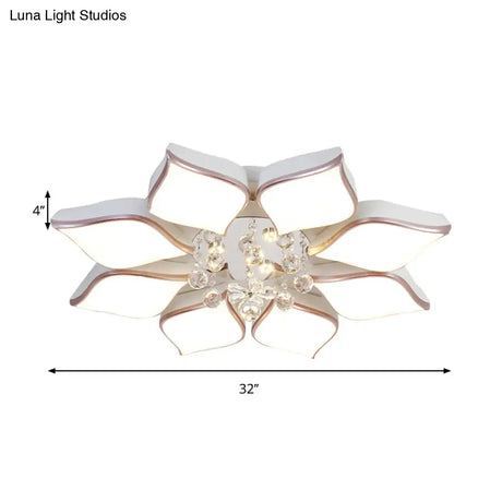 Modern 24.5’/25.5’ Flush Mount Led Light With Clear Crystal Accent In Warm/White Petal Design