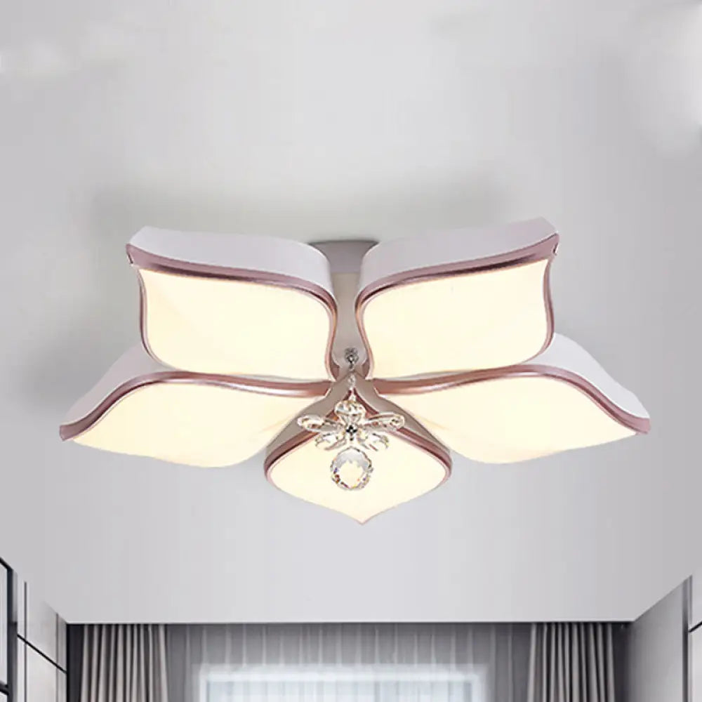 Modern 24.5’/25.5’ Flush Mount Led Light With Clear Crystal Accent In Warm/White Petal Design