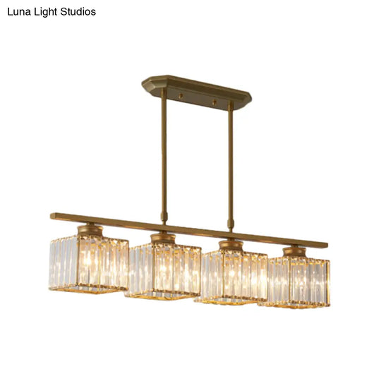 Modern 3/4-Light Square Hanging Ceiling Fixture With Clear Crystal In Black/Gold For Dining Room