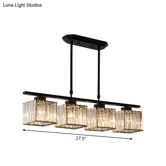 Modern 3/4-Light Square Hanging Ceiling Fixture With Clear Crystal In Black/Gold For Dining Room