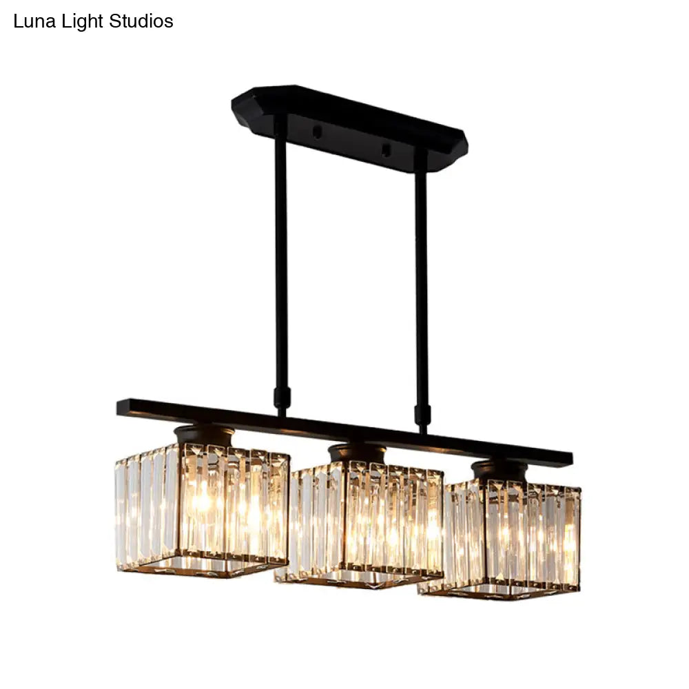 Modern 3/4-Light Square Hanging Ceiling Fixture With Clear Crystal In Black/Gold For Dining Room