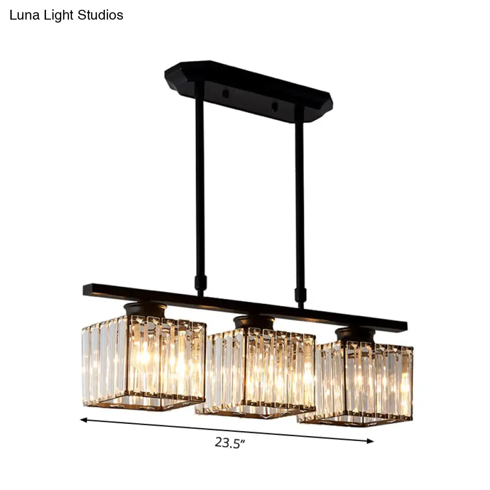 Modern 3/4-Light Square Hanging Ceiling Fixture With Clear Crystal In Black/Gold For Dining Room