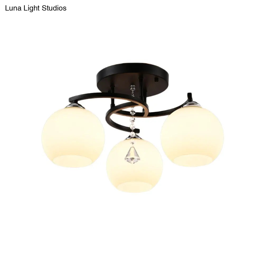 Modern 3/7/9 Heads Black Milk Glass Ball Chandelier – Ceiling Mount Light For Living Room