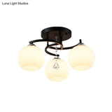 Modern 3/7/9 Heads Black Milk Glass Ball Chandelier – Ceiling Mount Light For Living Room