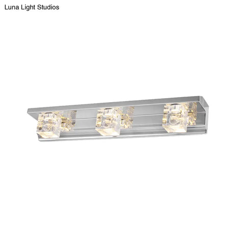 Modern 3-Head Clear Crystal Wall Sconce - Silver Finish Vanity Light Fixture 12.5/18 Width