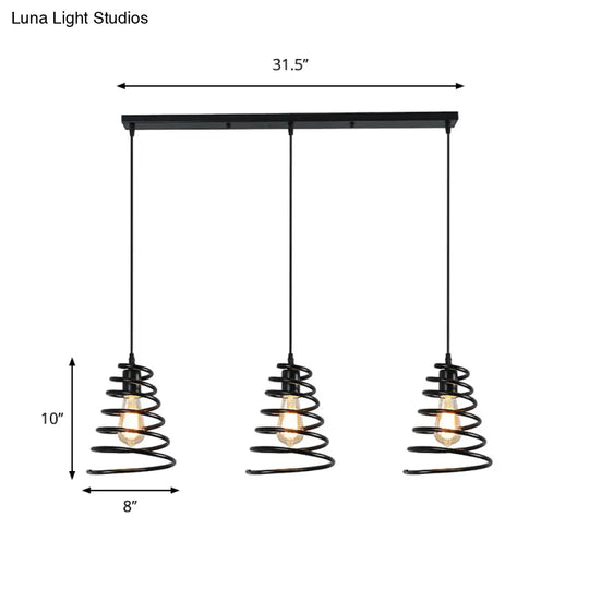 Modern 3-Head Pendant Light In Black - Multi Fixture For Loft Conical Spring Iron Design With