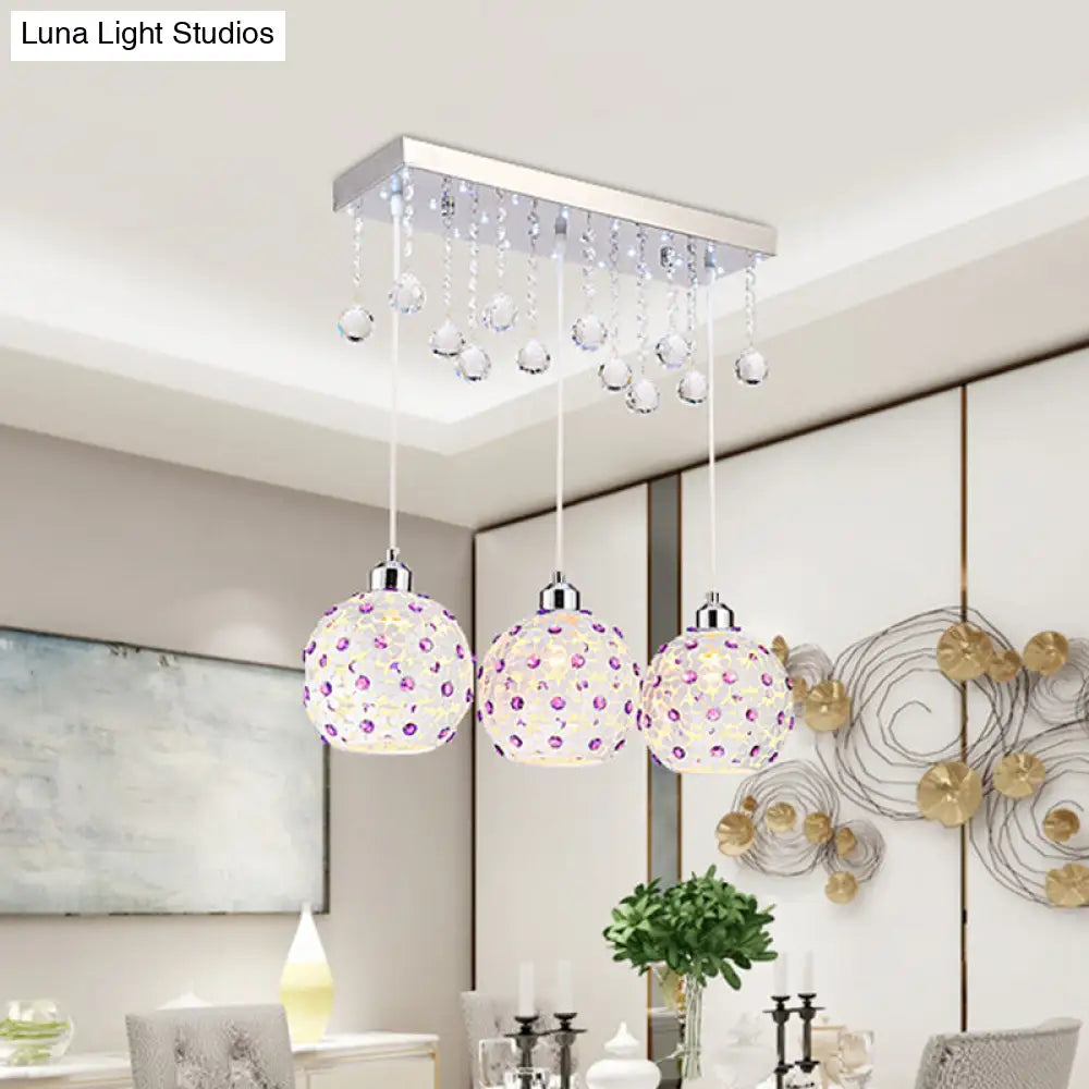 Modern White Laser Cut Crystal-Encrusted Pendant Light - 3-Light Cluster Dome Design