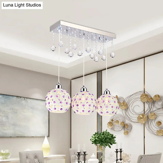 Modern White Laser Cut Crystal-Encrusted Pendant Light - 3-Light Cluster Dome Design