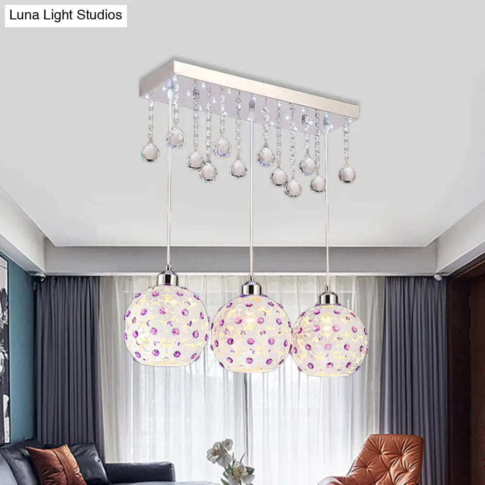 Modern White Laser Cut Crystal-Encrusted Pendant Light - 3-Light Cluster Dome Design