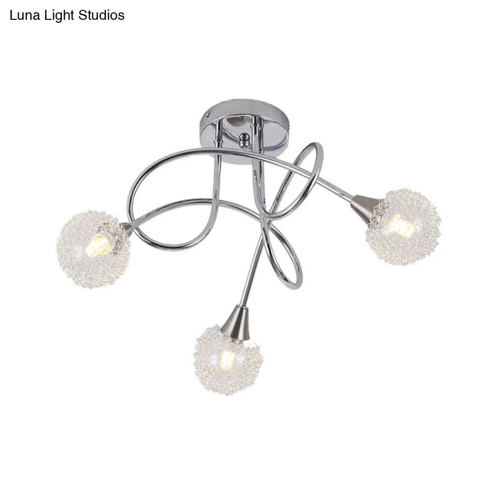 Modern 3-Light Led Semi Flush Ceiling Light With Chrome Twist And Clear Glass Shade