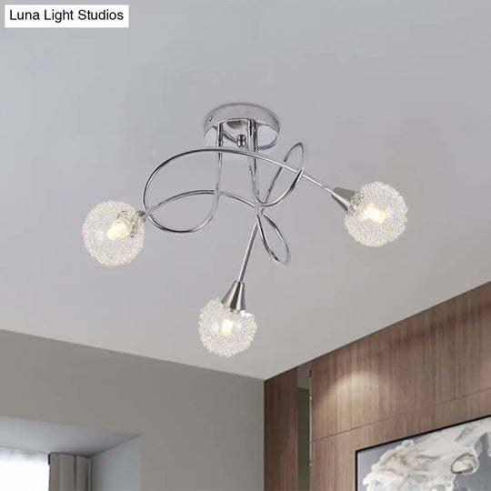 Modern 3-Light Led Semi Flush Ceiling Light With Chrome Twist And Clear Glass Shade