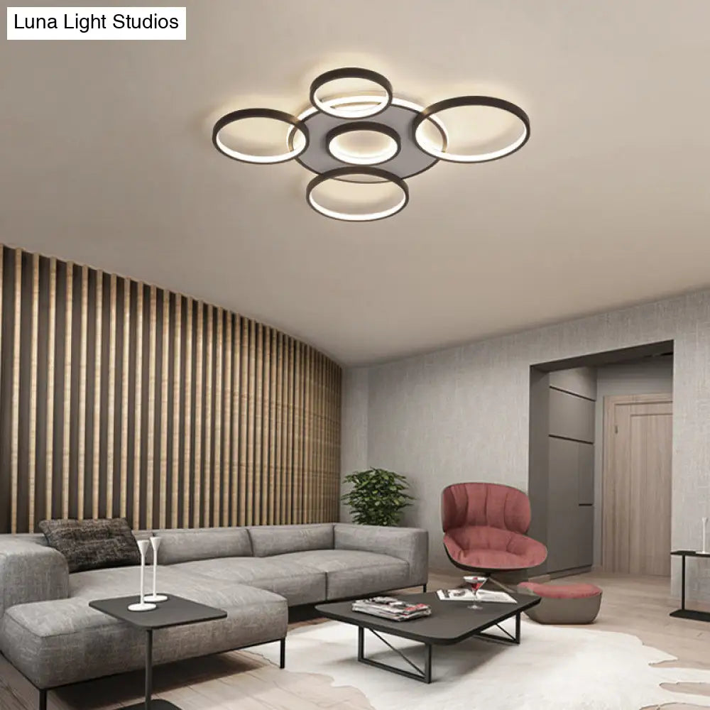 Modern 4/5 - Halo Ring Black Led Flush Mount Light Fixture Warm/White 27.5’/33.5’W