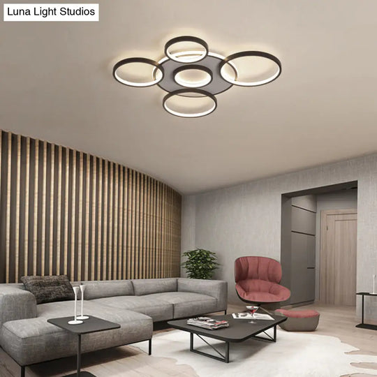 Modern 4/5 - Halo Ring Black Led Flush Mount Light Fixture Warm/White 27.5’/33.5’W