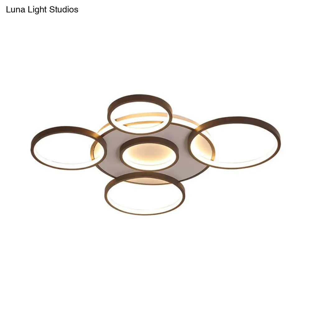 Modern 4/5-Halo Ring Black Led Flush Mount Light Fixture Warm/White 27.5/33.5W