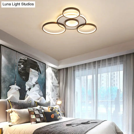 Modern 4/5 - Halo Ring Black Led Flush Mount Light Fixture Warm/White 27.5’/33.5’W