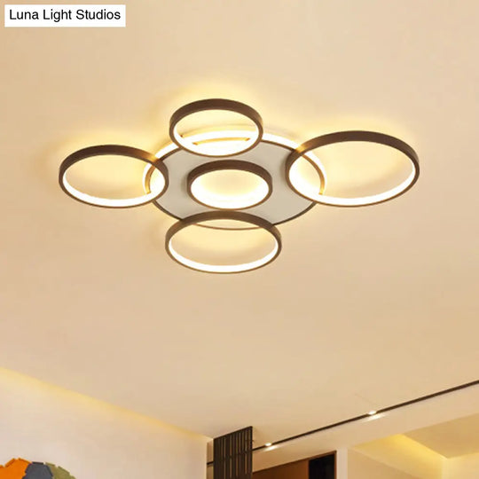 Modern 4/5-Halo Ring Black Led Flush Mount Light Fixture Warm/White 27.5/33.5W / 33.5 Warm