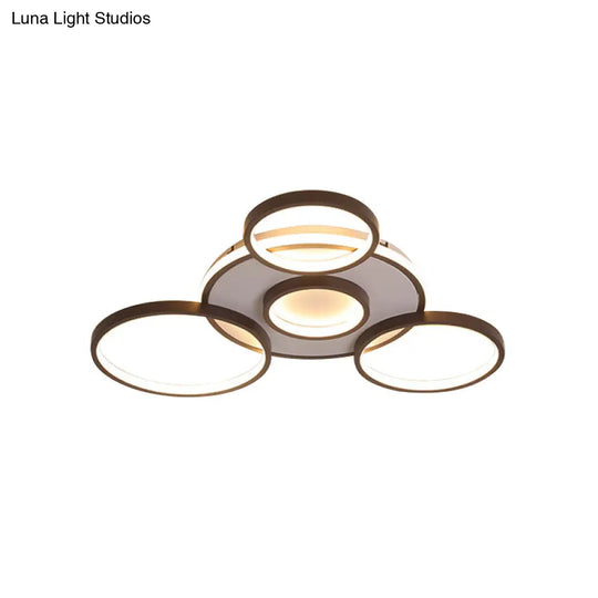 Modern 4/5-Halo Ring Black Led Flush Mount Light Fixture Warm/White 27.5/33.5W