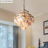 Modern 4-Head Beige Shell Ceiling Pendant Light For Living Room