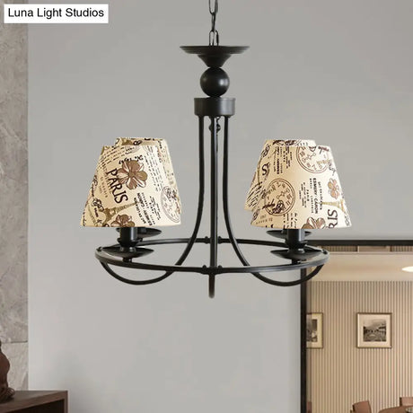 Modern 4-Light Black Fabric Tapered Shade Chandelier For Kids Bedroom Ceiling Pendant