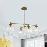 Modern 4-Light Clear Glass Bud Shade Chandelier For Dining Room And Hotel Pendant Lighting Gold