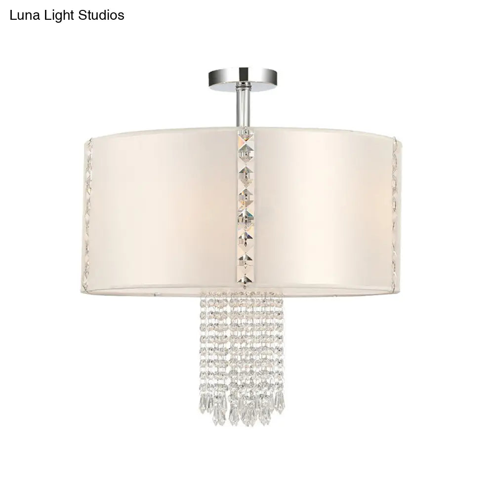 Modern 5-Light Chandelier With White Fabric Shade & Crystal Accents