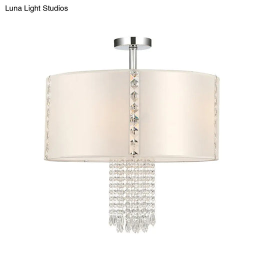 Modern 5-Light Chandelier With White Fabric Shade & Crystal Accents