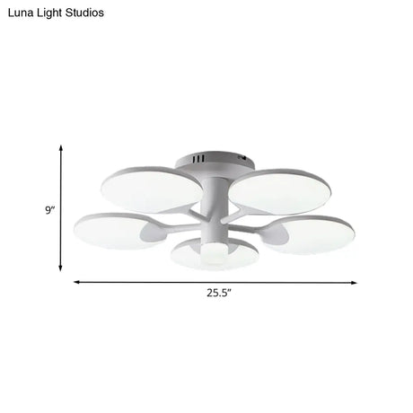Modern 5 - Light Flush Led Ceiling Fixture With Acrylic Shade - White Table Tennis Theme