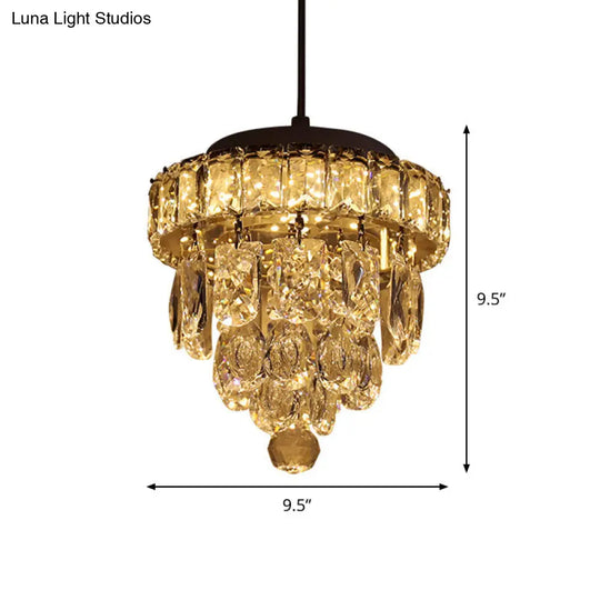 Modern 1-Light Pendant With Clear Crystal Suspension - Mini 5-Tier Tapered Design
