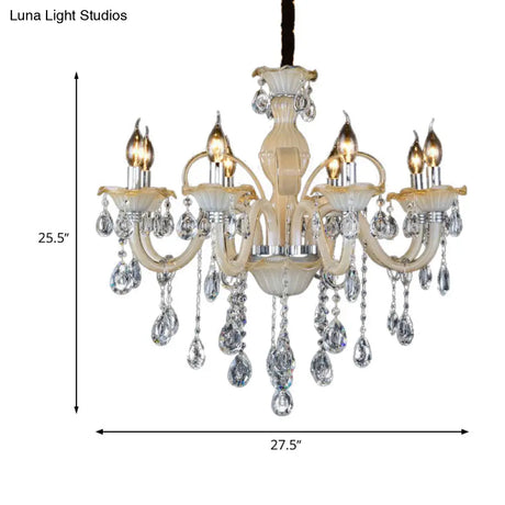 Modern 6/8/18-Light Faceted Crystal Candle Chandelier - Tan Ceiling Lamp For Living Room Multiple