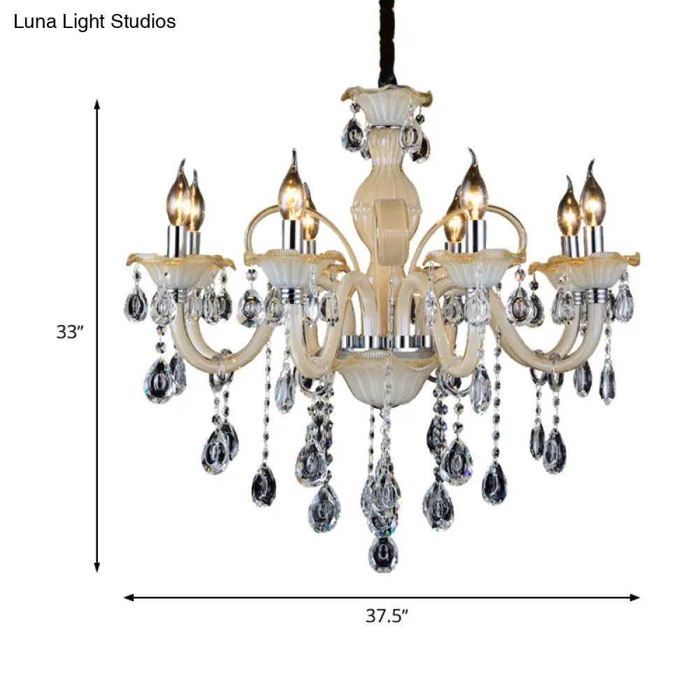 Modern 6/8/18-Light Faceted Crystal Candle Chandelier - Tan Ceiling Lamp For Living Room Multiple