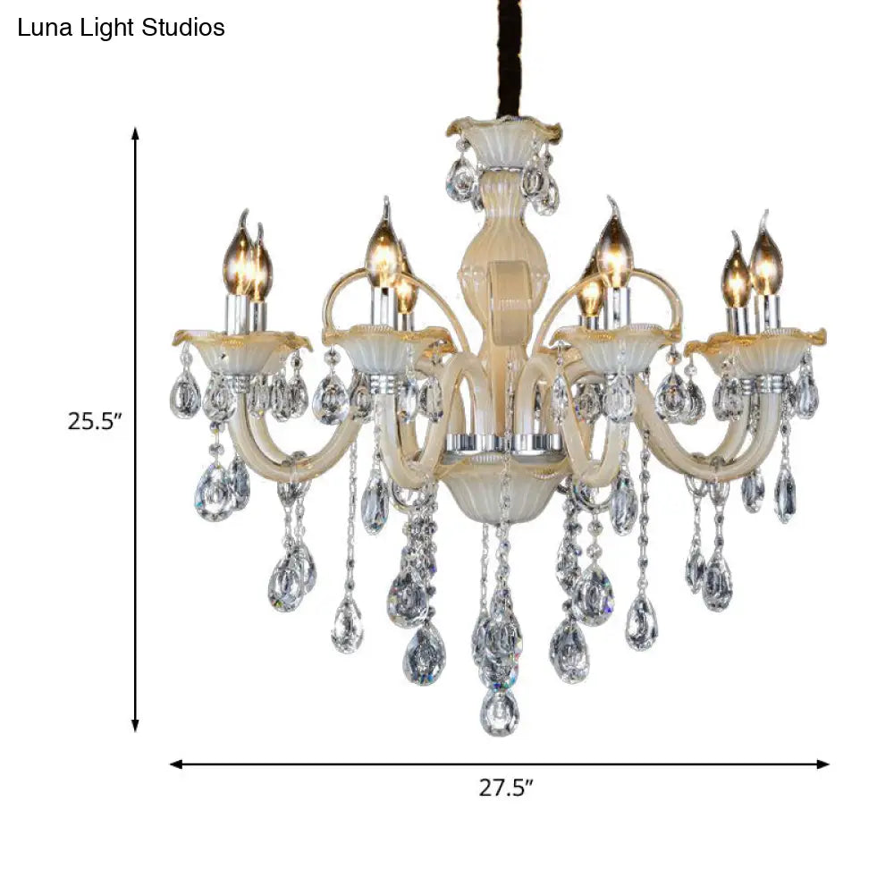 Modern Crystal Candle Chandelier 6/8/18 Light Tan Ceiling Lamp For Living Room 23.5/27.5/37.5 W