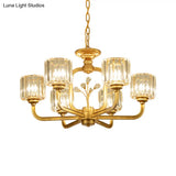 Modern 6/8-Bulb Chandelier In Black/Gold With Crystal Prisms Shade For Living Room Suspension