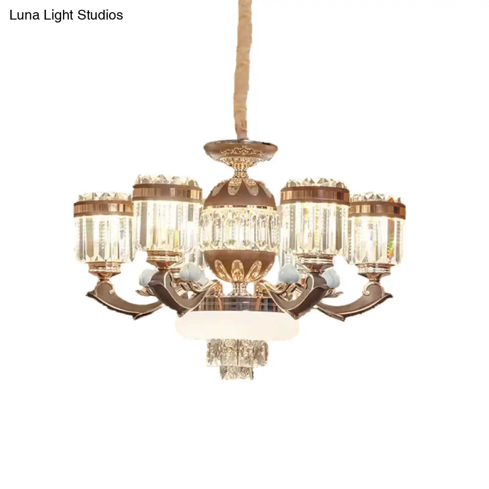 Modern Gold Chandelier Pendant Light With Crystal Block Shade - 6/8 Lights Living Room Ceiling Hang