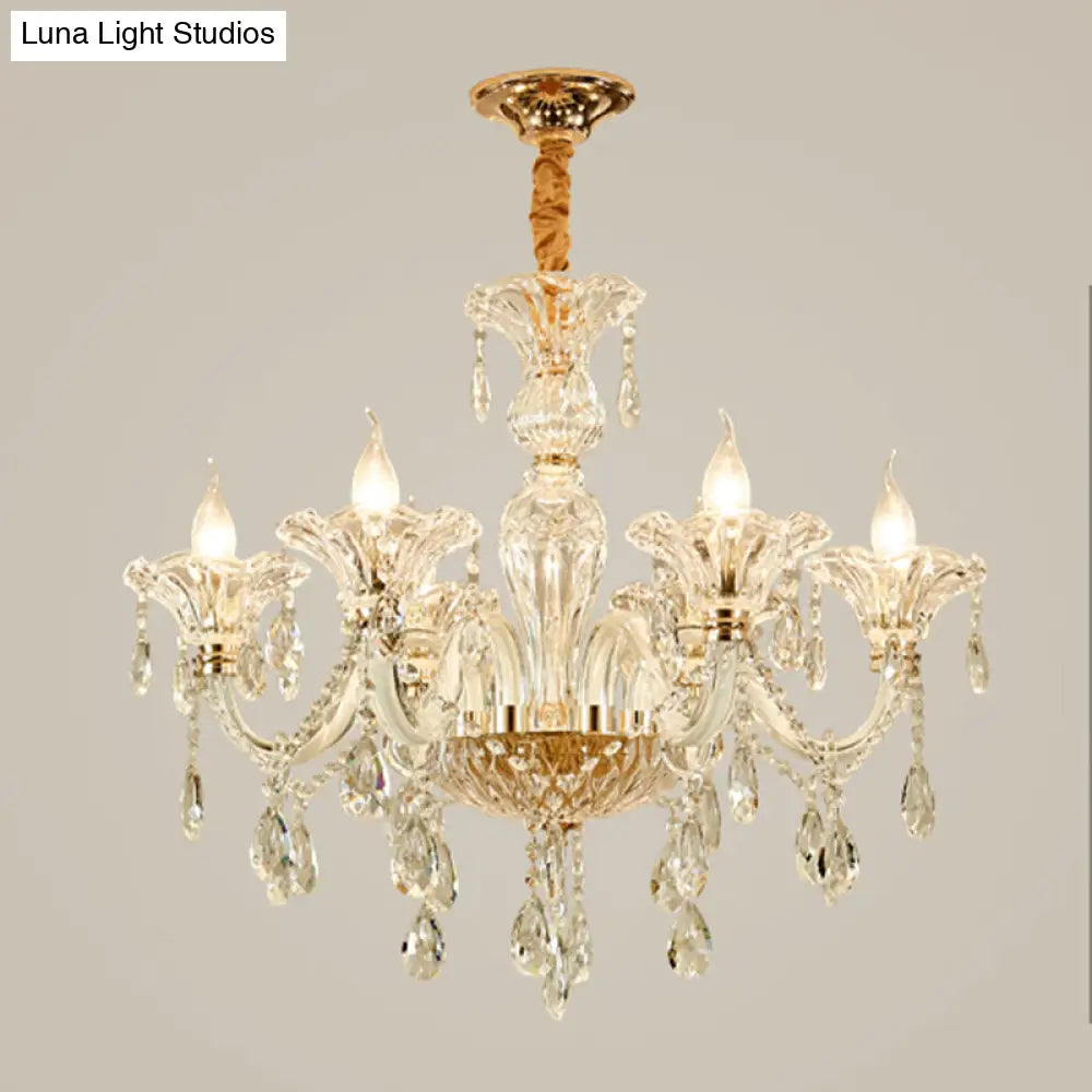 Modern 6-Head Clear Glass Candle Chandelier - Ideal Bedroom Lighting Fixture